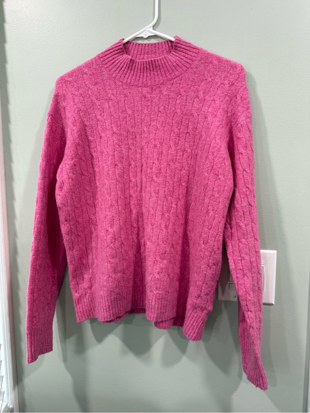 J. Crew Pink Cable-Knit Crewneck Sweater